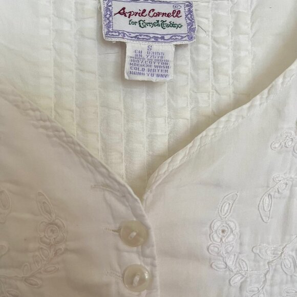 Vintage April Cornell Embroidered White Cotton Nightgown | Size Small - Picture 9 of 9